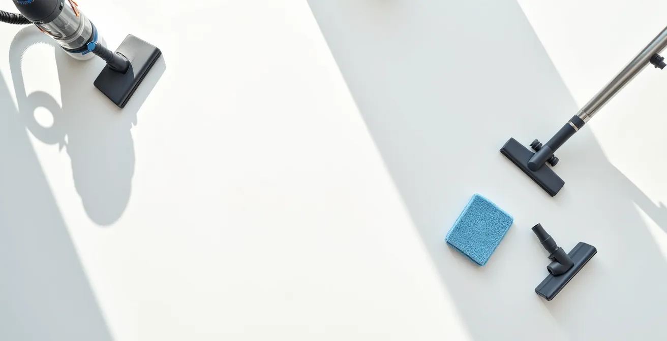 Array of professional-grade cleaning equipment and tools arranged aesthetically